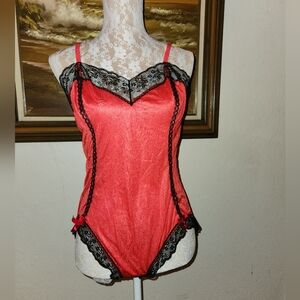 Vintage NOS 1980s Red With Black Lace  by Mervyns
